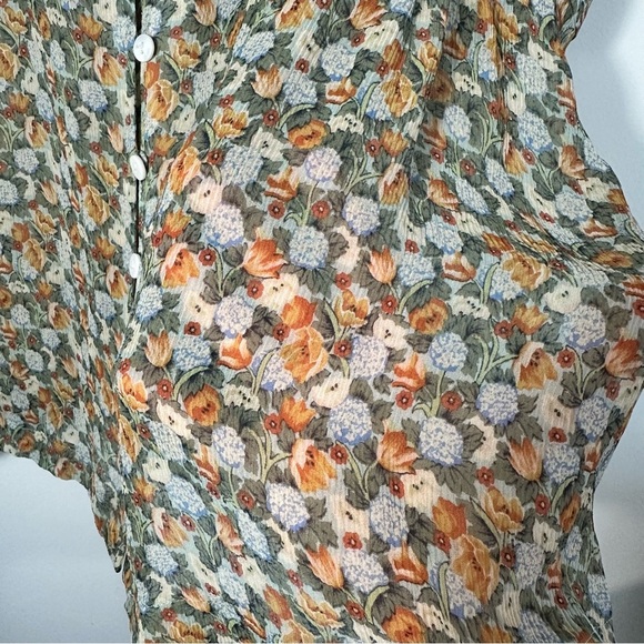 Sundance Silk Floral Baby Doll Top SZ 14 Green Yellow Blue Cottagecore Flowy EUC - Picture 4 of 7